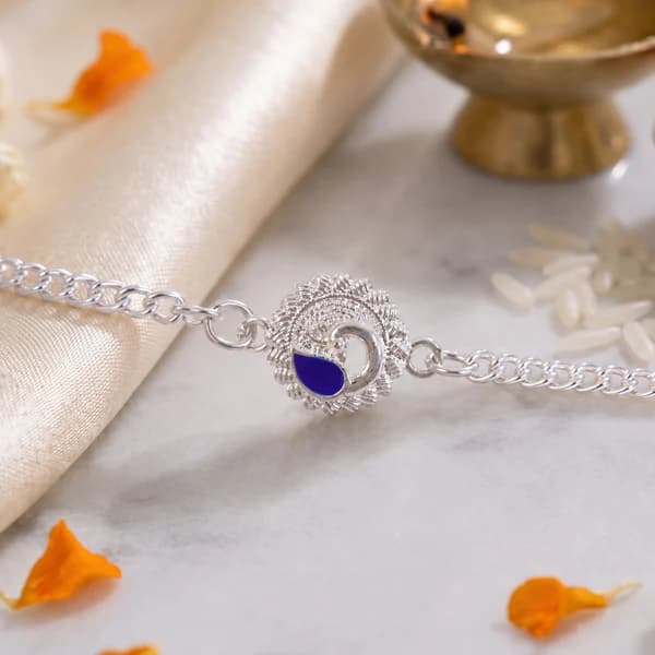 Peacock Motif Rakhi for Brother Traditional Stone Pattern